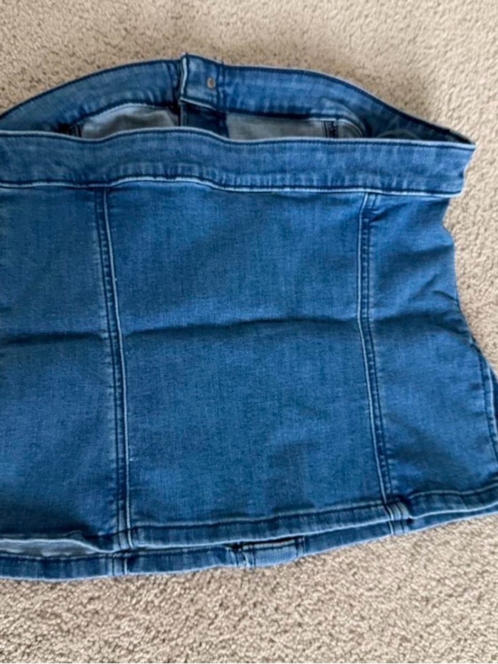 American Eagle Button-Front Denim Tube Top in Deep Blue - Picture 2 of 3